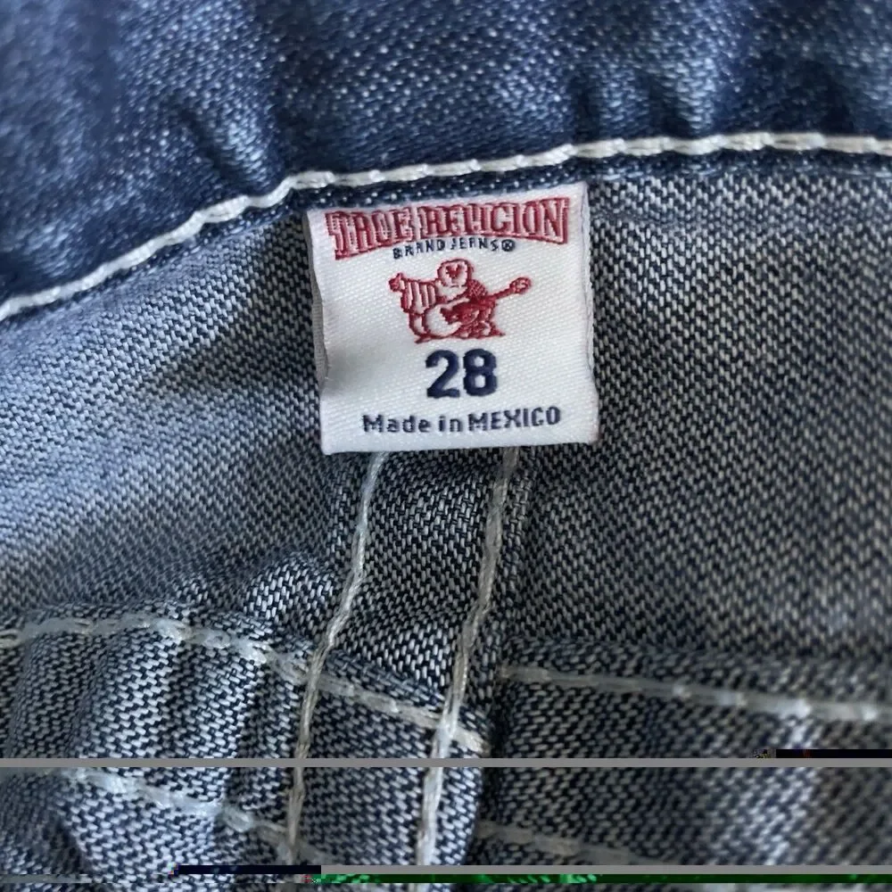 True Religion Skinny Flap Mesh Men’s W28 L34 Blue Jeans With Orange Embroidery